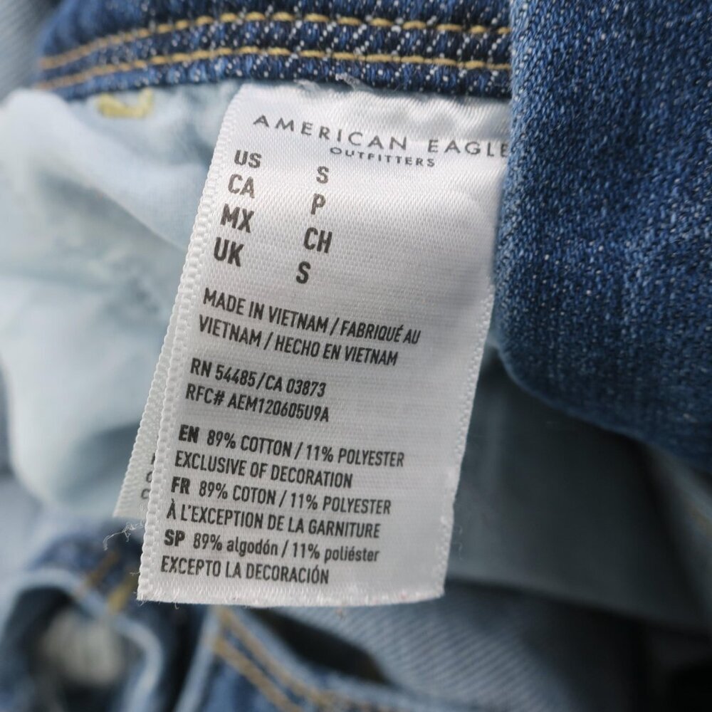 American Eagle Tomgirl Distressed Denim Bib Straight Leg Overalls Women's Small - Picture 7 of 7